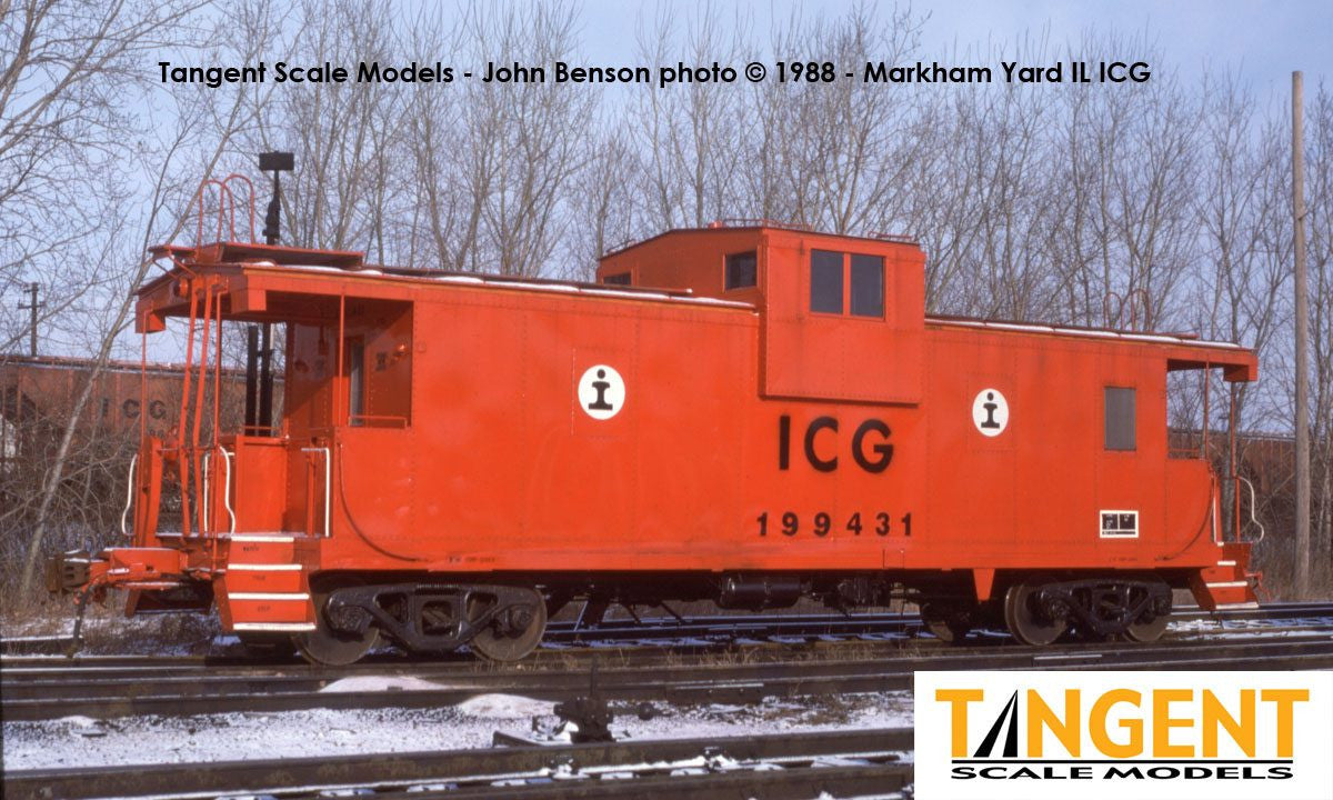 Tangent Scale Models HO 60213-01 IC Centralia Shops Steel Wide-Vision Caboose Illinois Central Gulf 'Simplified Orange Repaint 1987+' ICG #199431