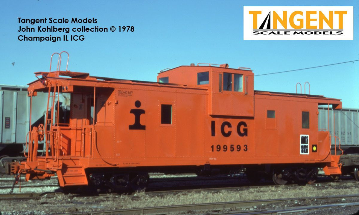 Tangent Scale Models HO 60212-02 IC Centralia Shops Steel Wide-Vision Caboose Illinois Central Gulf 'Simplified Orange Repaint w/ Logo 1978+' ICG #199480