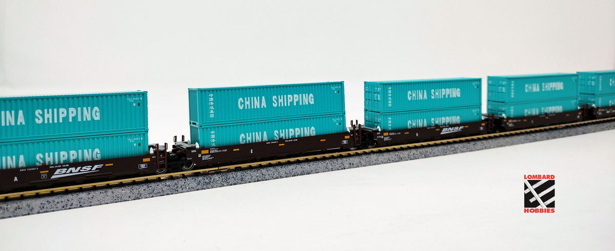 Kato N 106-6211 Gunderson Maxi-I 5-Unit Container Well Cars BNSF Railway #239156 w/40' 'China Shipping' Containers