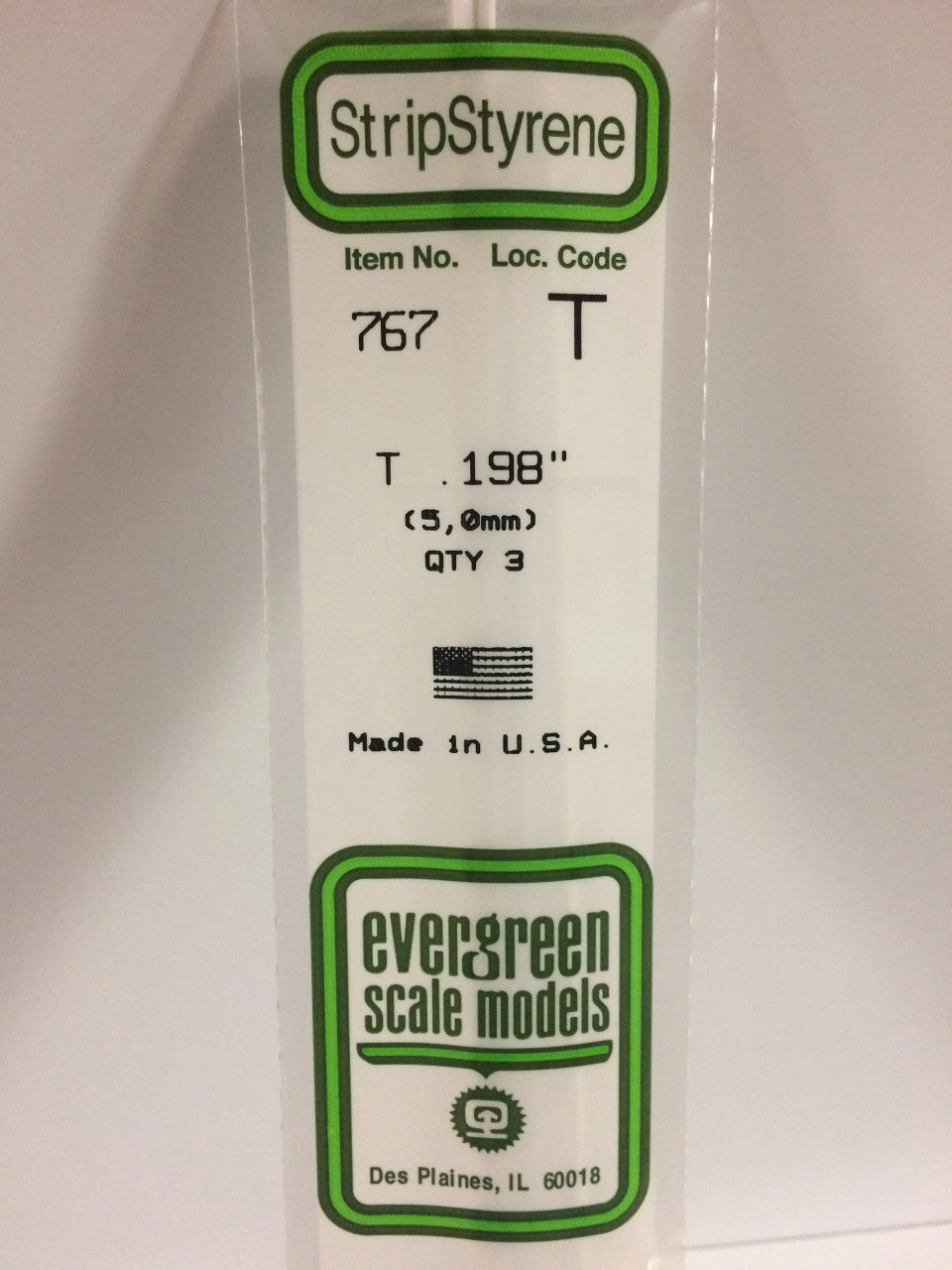 Evergreen Scale Models 767 - .198" Opaque White Polystyrene T-Shape - 3 Pieces