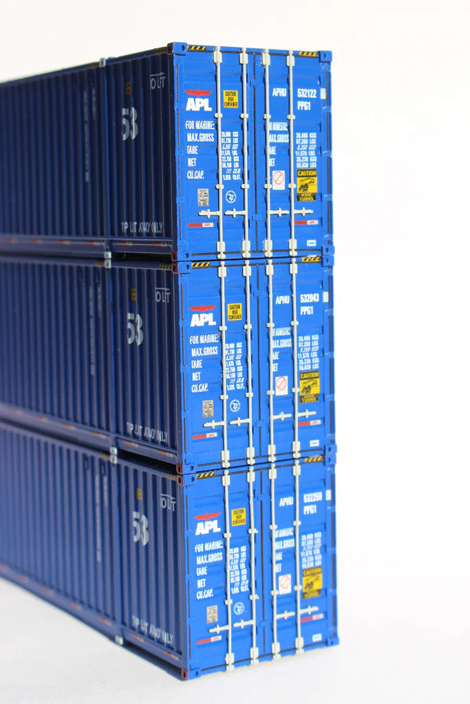 Jacksonville Terminal Company HO 953037 53' Ocean Corrugated Side Container APL 'Large logo No Lift' set #1 3-Pack