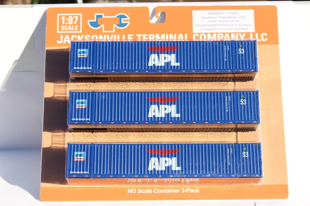 Jacksonville Terminal Company HO 953039 53' Ocean Corrugated Side Container APL 'Large logo Early Scheme' 3-Pack