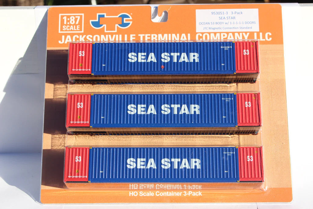 Jacksonville Terminal Company HO 953051 53' Ocean Corrugated Side Container SEA STAR 'Two Tone' 3-Pack