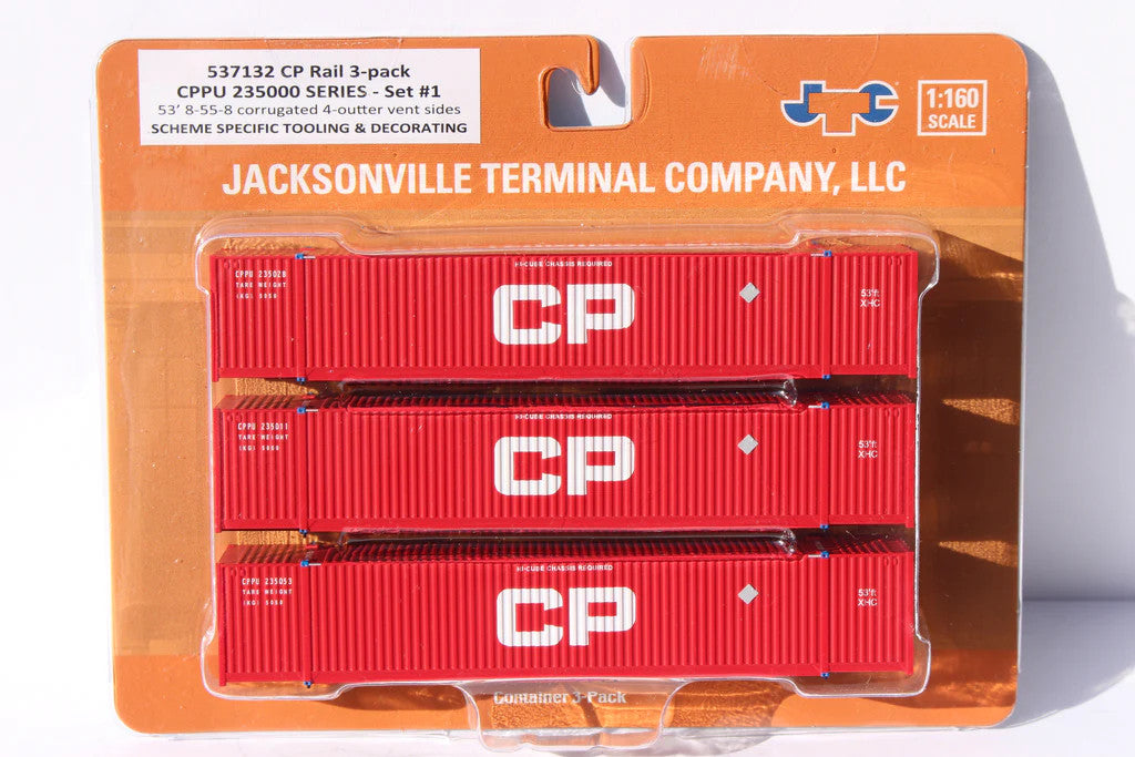 Jacksonville Terminal Company N 537132 53' High Cube Corrugated Side Containers CP 'Large CP' 235000 series set #1 - 3-Pack