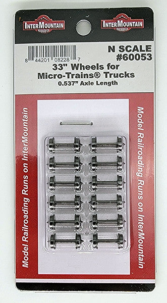 Intermountain N 60053 33 Inch Nickel Silver Plated Brass Insulated Wheelsets for Micro-Trains Trucks- 12 Pack