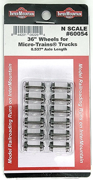 Intermountain N 60054 36 Inch Nickel Silver Plated Brass Insulated Wheelsets for Micro-Trains Trucks- 12 Pack