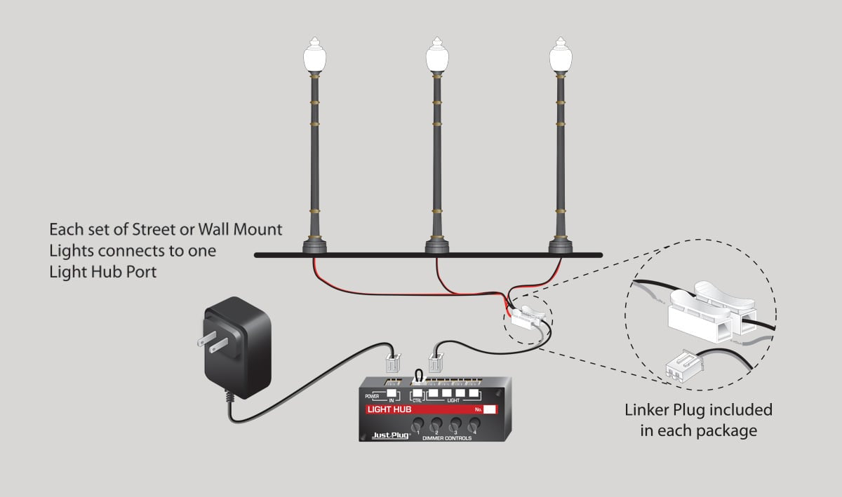 Woodland Scenics N JP5638 Just Plug Lighting System - Wooden Pole Street Lights - 3 per package
