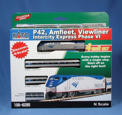 Kato N 106-6285 GE 'Genesis' P42 Amtrak Diesel Phase VI Amfleet Viewliner Intercity Express 4-Car Passenger Set