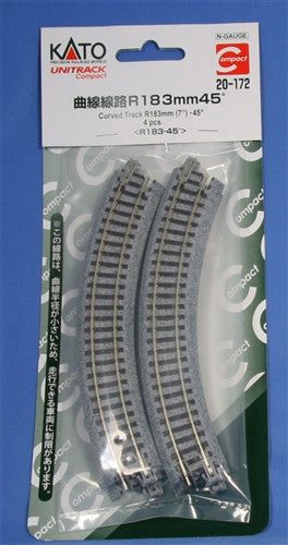 Kato N 20-172 Unitrack Compact Curved Track 'R183-45' 7" Radius 45 degree curve - 4 pieces