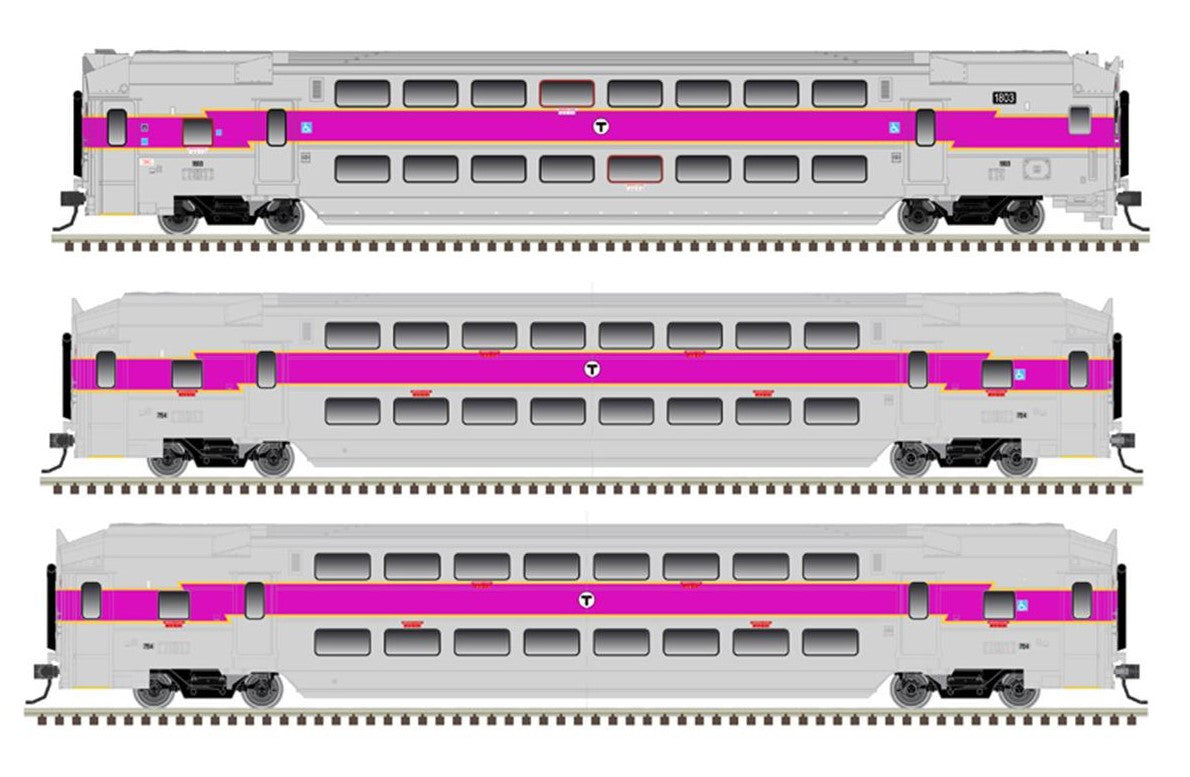 Atlas Master N 500066445 Multi-Level Commuter Cab Car & 2 Trailer-Coaches MBTA 3-Pack