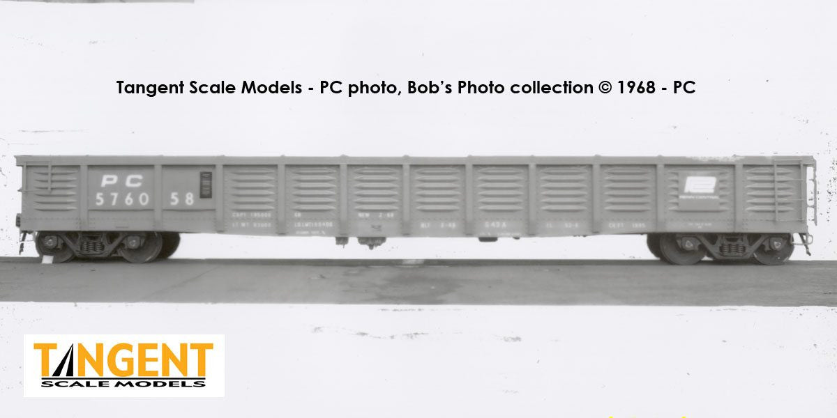 Tangent Scale Models HO 17018-12 PRR/PC Shops G43 Class 52'6" Corrugated Side Gondola Penn Central 'Delivery G43A 2-1968' PC #576123