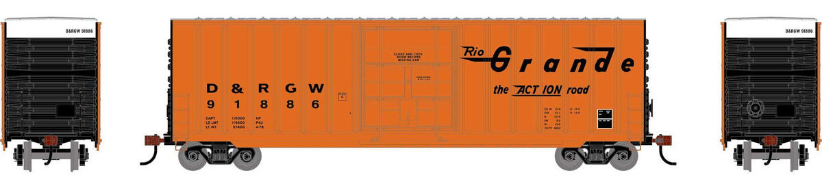 Athearn Roundhouse HO RND-2073 50' Exterior Post High Cube Plug Door Box Car Rio Grande DRGW #91886