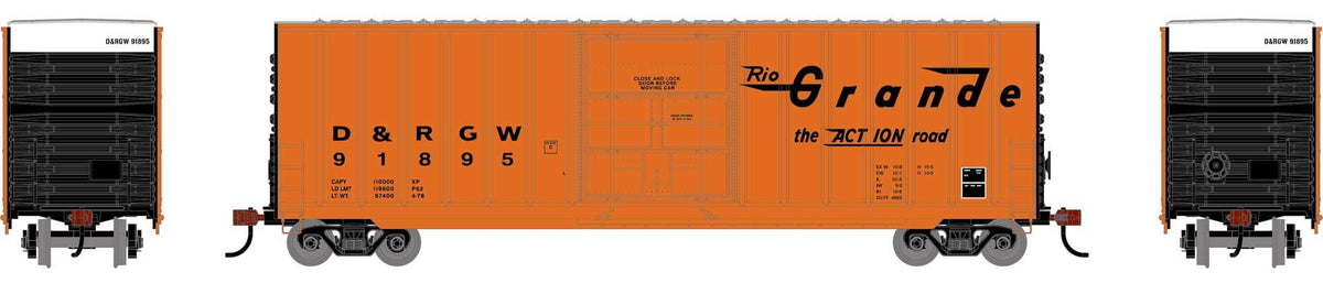 Athearn Roundhouse HO RND-2075 50' Exterior Post High Cube Plug Door Box Car Rio Grande DRGW #91895