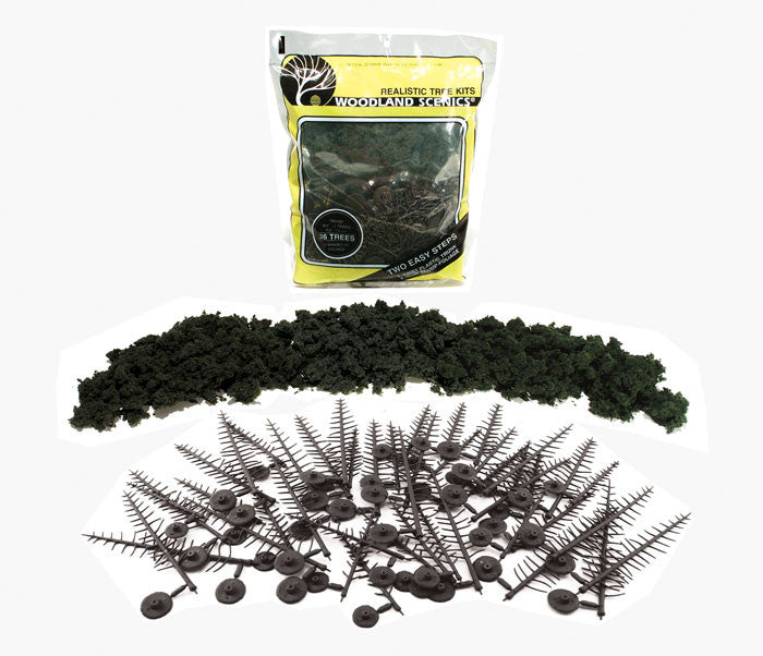 Woodland Scenics TR1113 Realistic Tree Kit - Forest Green - Pines - 24/pkg - 2" - 6"