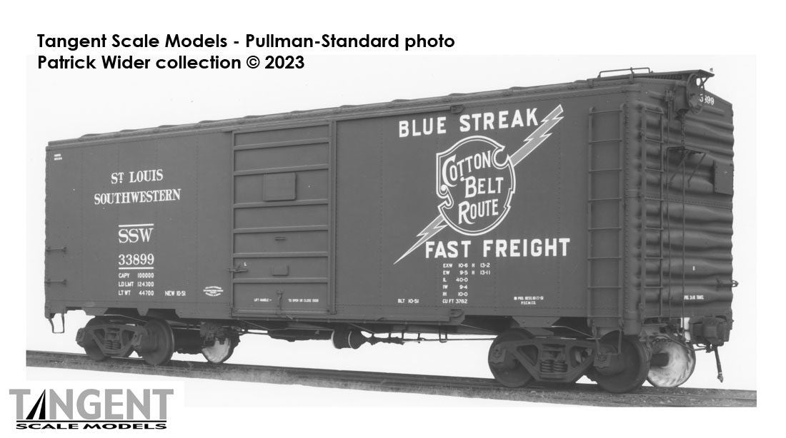 Tangent Scale Models HO 23122-06 Pullman-Standard Southern Pacific Lines Postwar 40'6" Box Car w/ 7′ Door St. Louis Southwest Brown 'Delivery 1951+' SSW #33886
