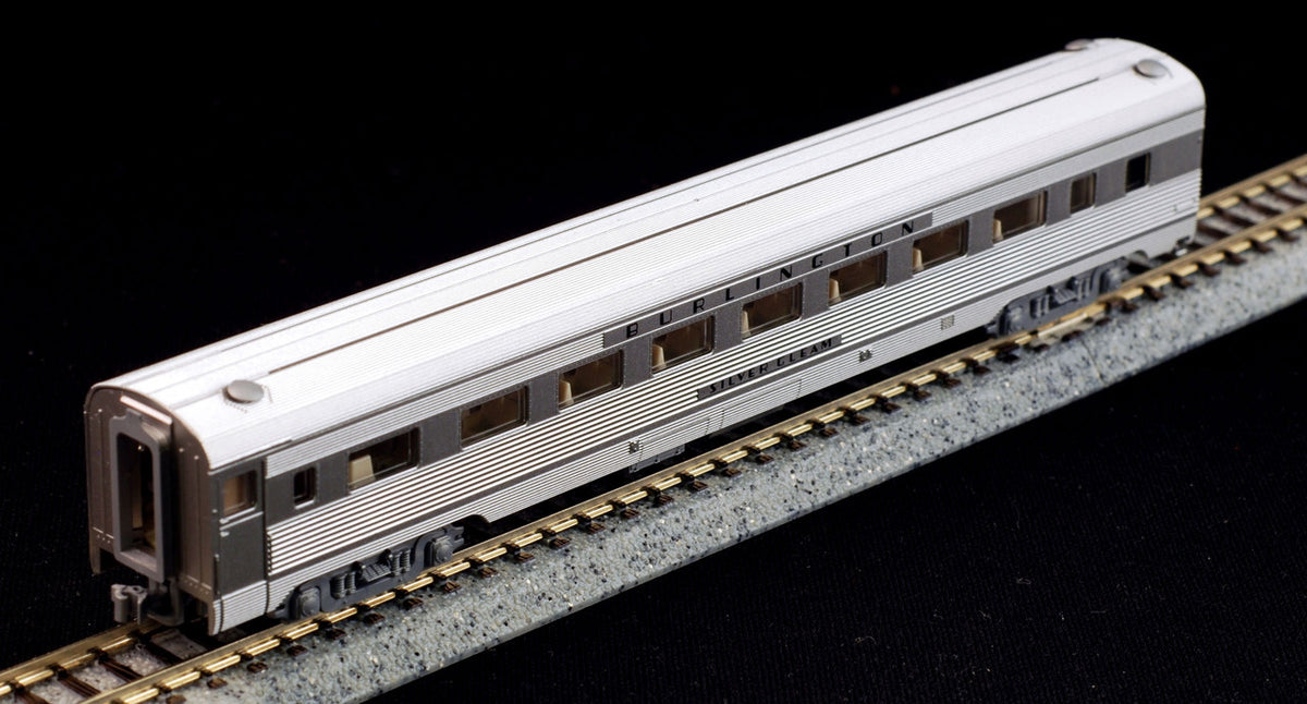 Kato N 106-090-LS-DMW Chicago Burlington and Quincy CB&Q EMD E5A Diesel Locomotive with DCC/ESU LokSound V5 and 5 Lighted Passenger Cars 'Silver Streak Zephyr' - 6-Piece Set
