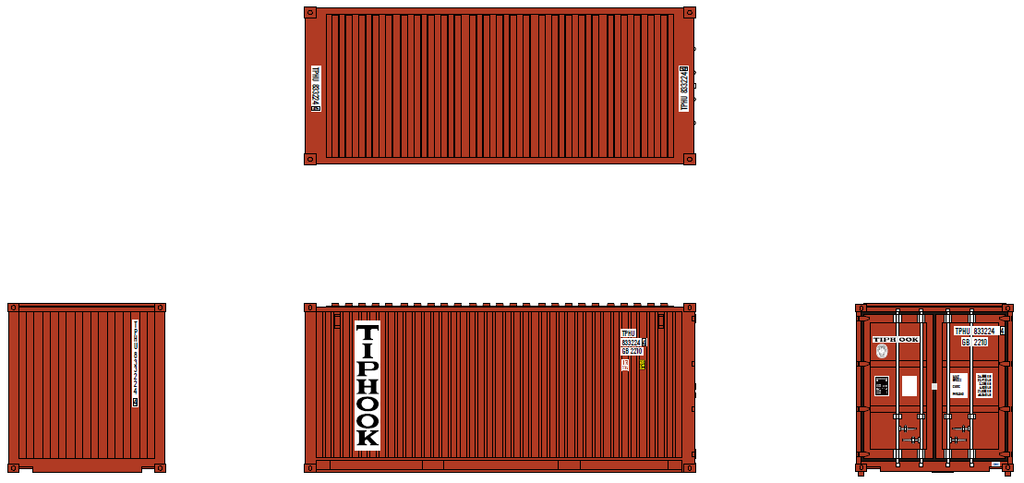 Jacksonville Terminal Company N 205302 20' Standard Height Container TIPHOOK 2-Pack