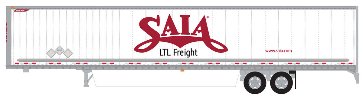 Trainworx N 45392-02 Hyundai 53' Dry Van Semi Trailer with Skirts Saia #2 "LTL Freight" Slogan & website