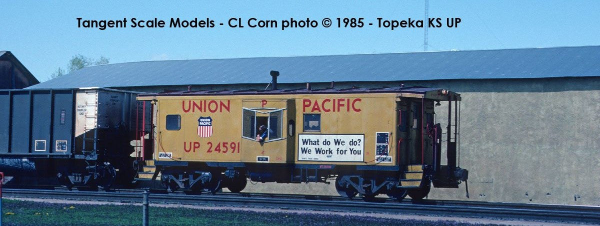 Tangent Scale Models HO 60416-01 ICC Bay Window Caboose Union Pacific 1981+ 'We Work for You' w/ Red-Green Lights UP #24591