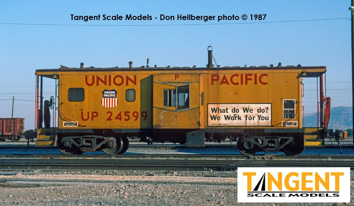 Tangent Scale Models HO 60416-01 ICC Bay Window Caboose Union Pacific 1981+ 'We Work for You' w/ Red-Green Lights UP #24591