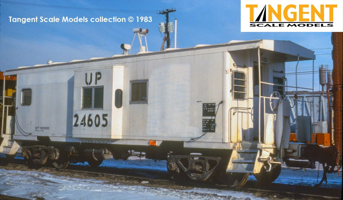 Tangent Scale Models HO 60413-01 ICC Bay Window Caboose Union Pacific 'Ex-Route Rock White Patch 1980+' w/ Red-Green Lights UP #24605