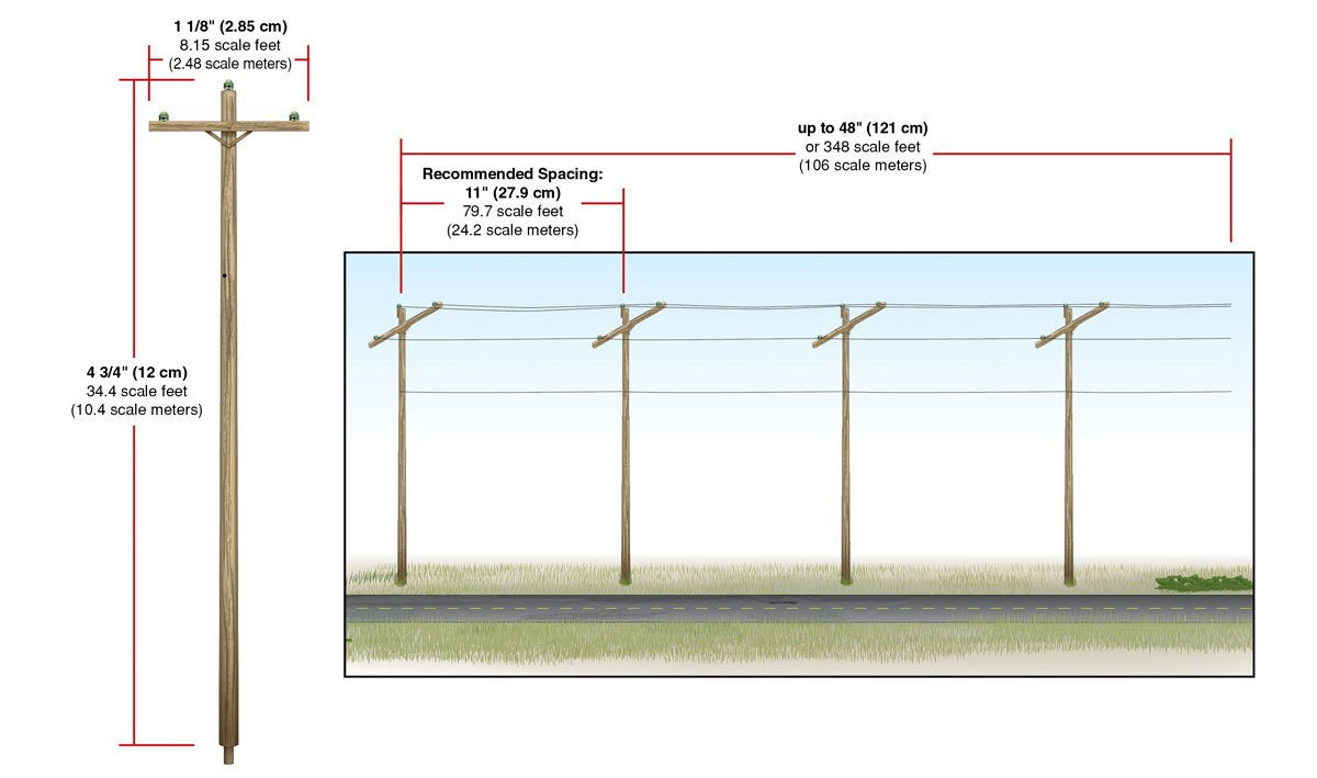 Woodland Scenics HO US2265 Pre-Wired Poles - Single Crossbar