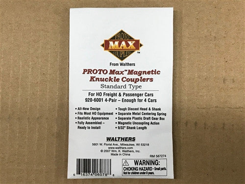 Walthers Proto 920-6001 MAX Magnetic Knuckle Couplers -- Standard Type 4 Pair