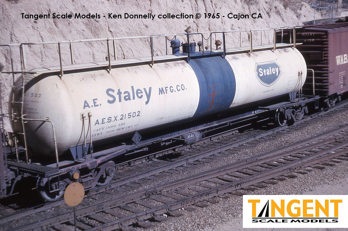 Tangent Scale Models HO 31010-01 NACC 1963-Design 20,500 Gallon Non-Insulated Tank Car 'A.E. Staley Mfg. Co. Delivery 1963' AESX #21500