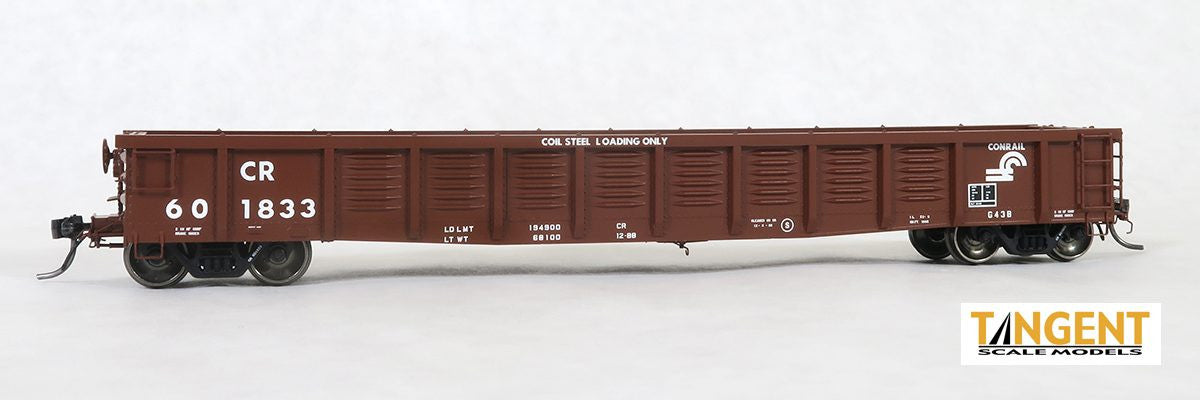 Tangent Scale Models HO 17015-09 PRR/PC Shops G43 Class 52'6" Corrugated Side Gondola Conrail '1988 G43B Coil Service' CR #601878 with Coil Racks