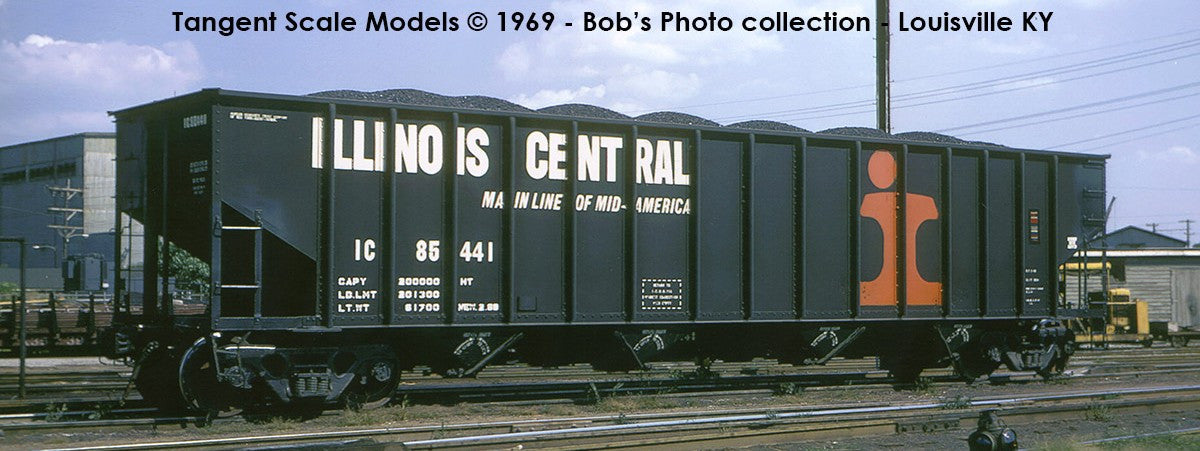 Tangent Scale Models HO 32113-14 IC Centralia Shops 3834CuFt Quad Coal Hopper Illinois Central 'Delivery Black 1969' IC #85295
