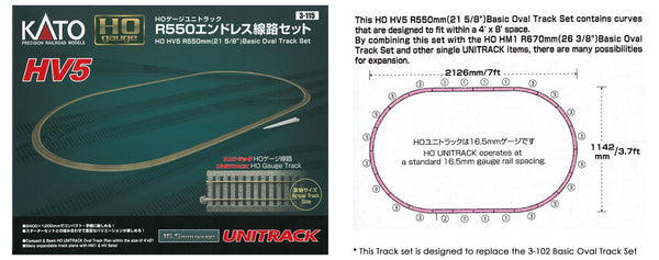 Kato HO Unitrack 3-115 HV5 R550mm Basic Oval Track Set - Lombard