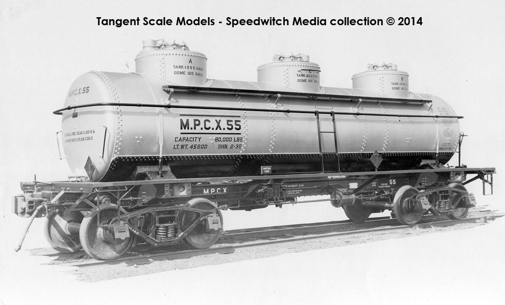 Tangent Scale Models HO 11517-04 General American 1928-Design 6000 Gallon 3-Compartment Tank Car Magnolia Petroleum Company 'Original Delivery Silver and Black 1935+' MPCX #56