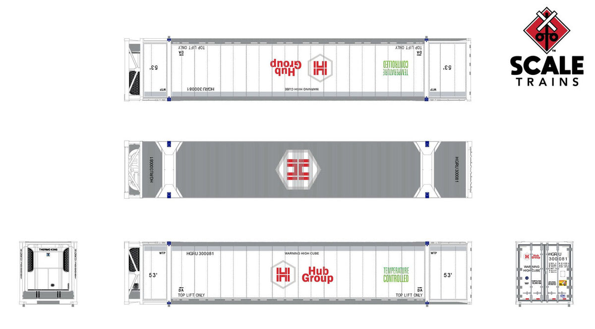 ScaleTrains Operator N SXT11750 CIMC 53' Reefer Container Hub Group HGIU 3-Pack