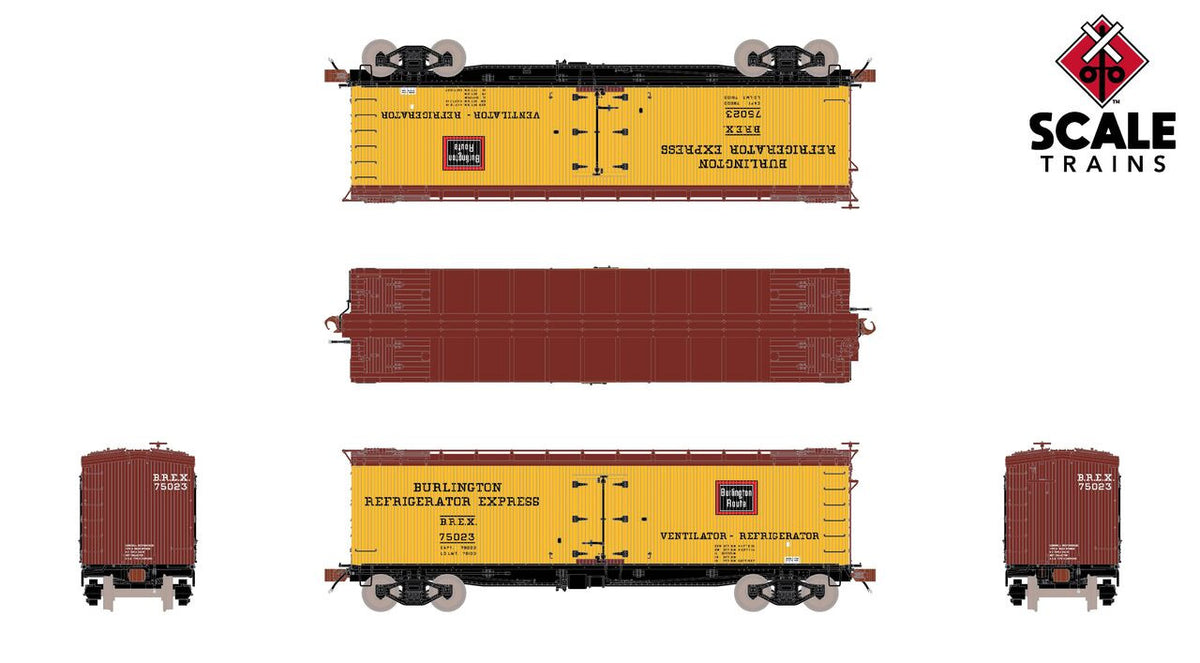 ScaleTrains Fox Valley Models HO SXT15073 PC&F R-40-2 Wood Reefer Burlington Refrigerator Express BREX #75023