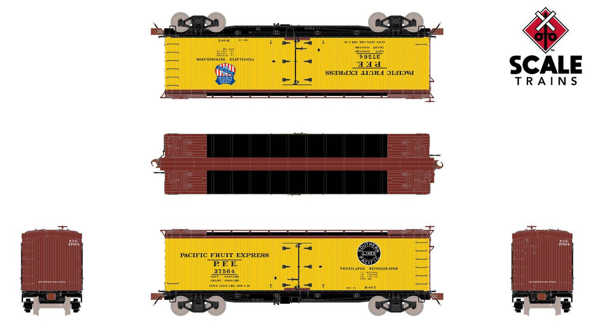ScaleTrains Fox Valley Models HO SXT15091 PC&F R-40-2 Wood Reefer Pacific Fruit Express/Southern Pacific PFE #37564