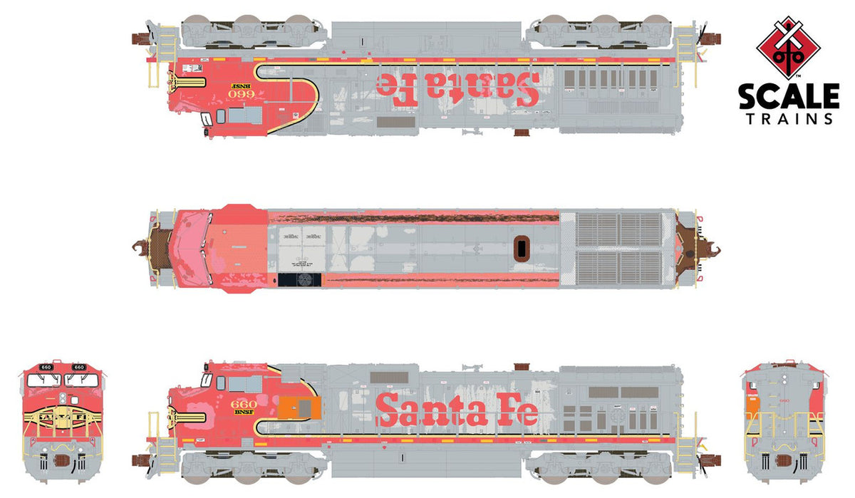 ScaleTrains Rivet Counter N SXT38522 DCC Ready GE DASH 9-44CW Locomotive BNSF 'ex-Santa Fe Warbonnet Patch' BNSF #673