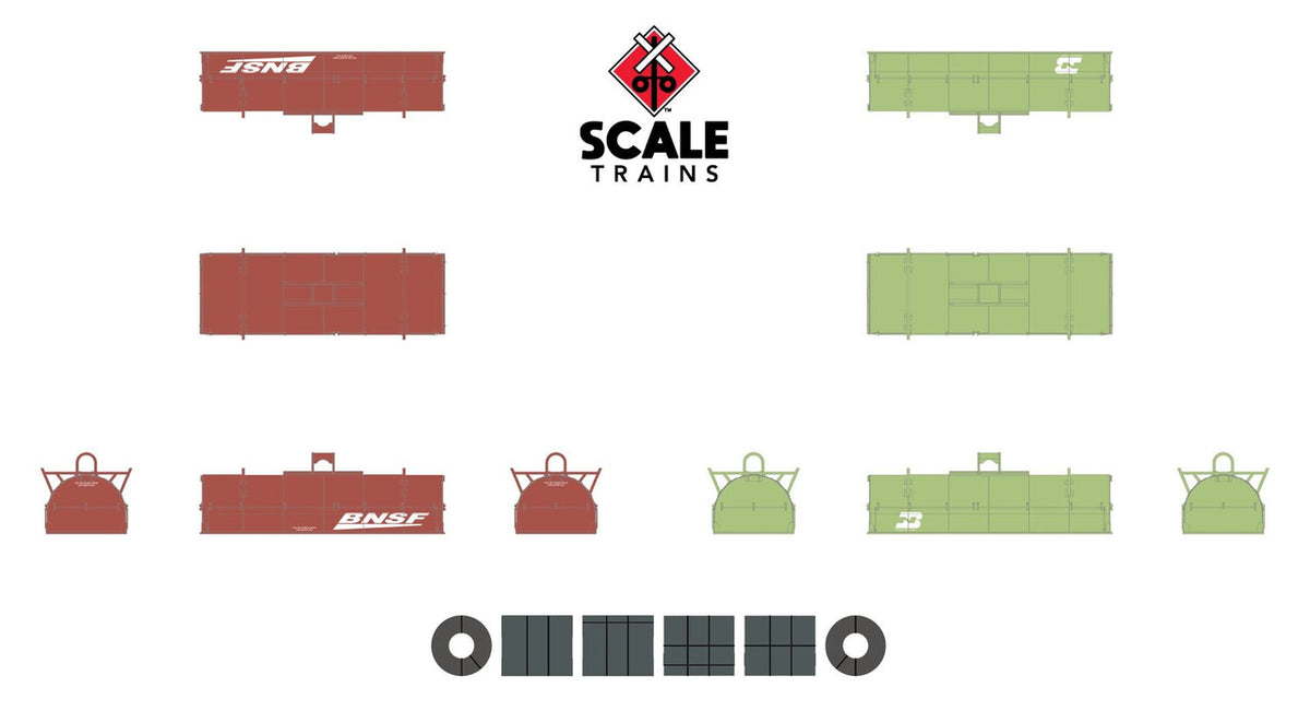 ScaleTrains Rivet Counter N SXT38667 Thrall 48' 2-Hood Coil Steel Car BNSF w/Mismatched Hoods BNSF & BN Green BNSF #534103
