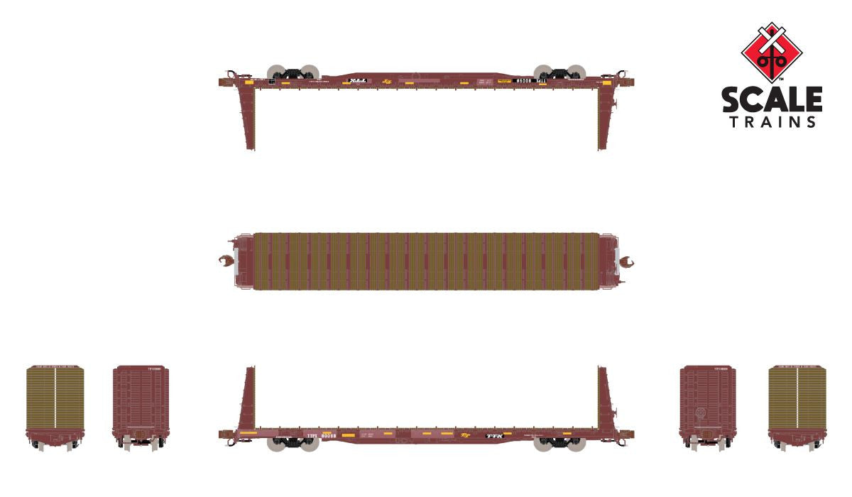 ScaleTrains Rivet Counter N SXT38974 BSC F68AH Bulkhead Flatcar Trailer Train TTX/Oxide Red 'Patch' TTPX #80098