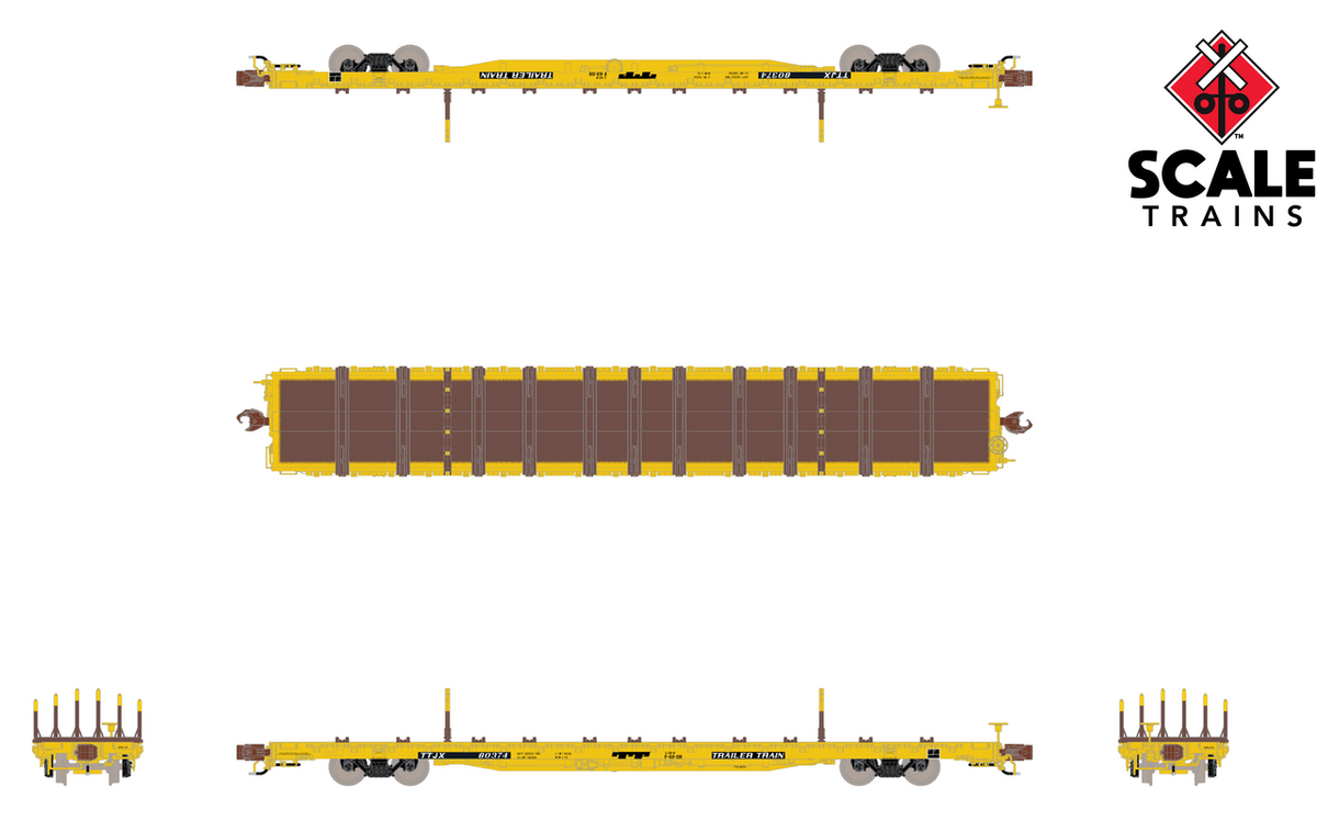 ScaleTrains Rivet Counter N SXT38981 BSC F68BH Finger Rack Flatcar Trailer Train/TT Logo/Yellow TTJX #80374