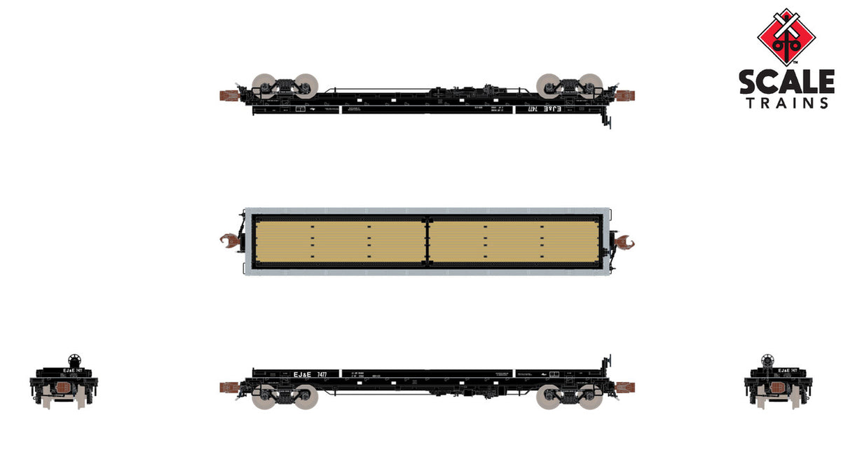 ScaleTrains Rivet Counter N SXT39497 Thrall 48' 2-Hood Coil Steel Car EJ&E Black Carbody w/EJ&E Orange Hood and CSX Hood EJ&E #7477