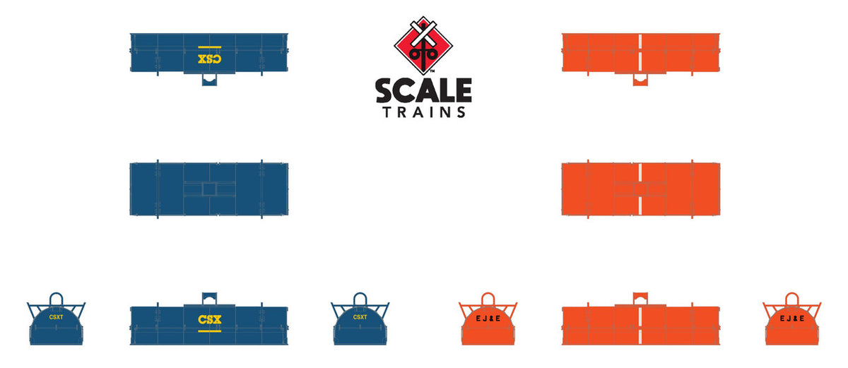 ScaleTrains Rivet Counter N SXT39497 Thrall 48' 2-Hood Coil Steel Car EJ&E Black Carbody w/EJ&E Orange Hood and CSX Hood EJ&E #7477
