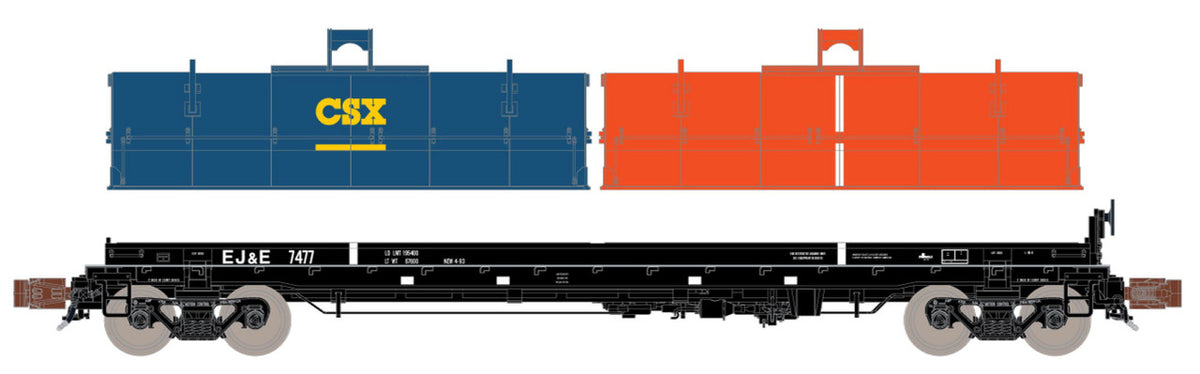 ScaleTrains Rivet Counter N SXT39497 Thrall 48' 2-Hood Coil Steel Car EJ&E Black Carbody w/EJ&E Orange Hood and CSX Hood EJ&E #7477
