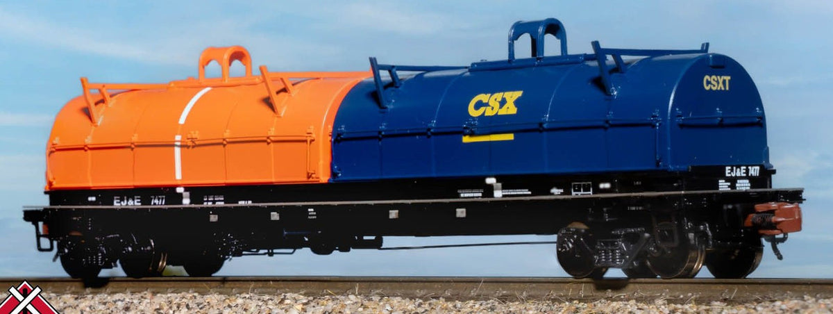 ScaleTrains Rivet Counter N SXT39497 Thrall 48' 2-Hood Coil Steel Car EJ&E Black Carbody w/EJ&E Orange Hood and CSX Hood EJ&E #7477