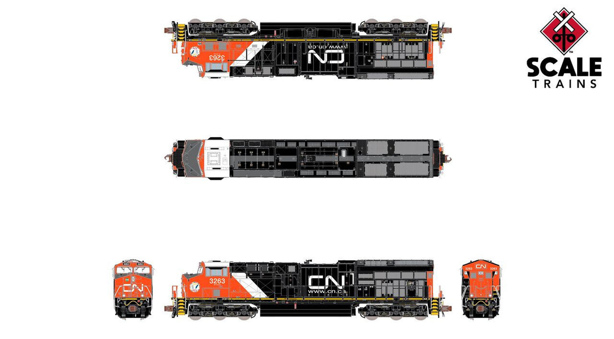 ScaleTrains Rivet Counter N SXT40438 DCC Ready GE ET44AC Locomotive Canadian National 'Aboriginal Affairs' w/White Cab Roof CN #3263
