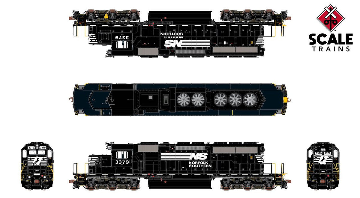 ScaleTrains Rivet Counter HO SXT40796 DCC Ready EMD SD40-2 Locomotive Norfolk Southern Thoroughbred Ditch Lights NS #3379