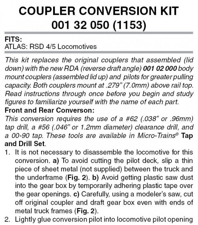 Micro Trains Line N 00132050 (1153) Locomotive Coupler Conversion Kit with Pilot Face RSD4/5  - 1 Pair
