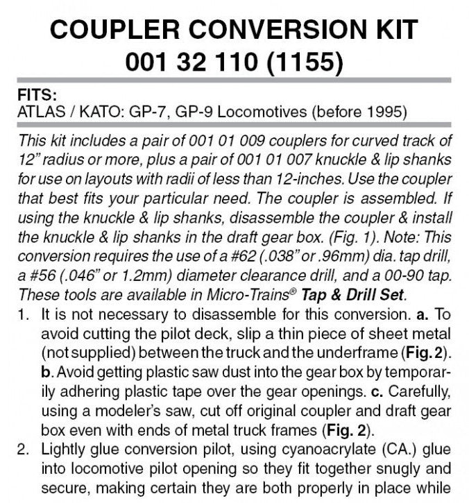 Micro Trains Line N 00132110 (1155) Locomotive Coupler Conversion Kit with Pilot Face GP7/9  - 1 Pair