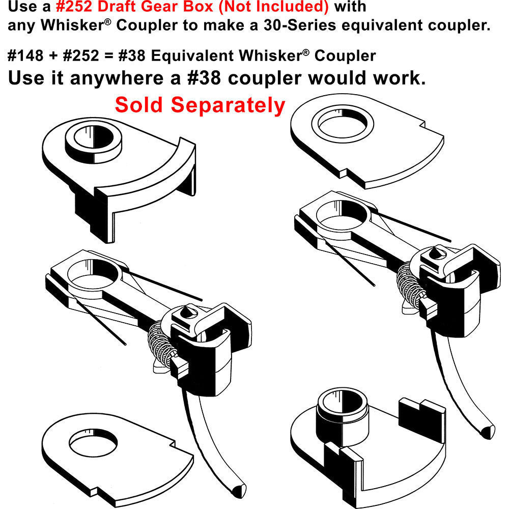 Kadee HO #144  Whisker Metal Couplers with Draft Gear boxes Short 1/4" Underset Shank - 2 Pair