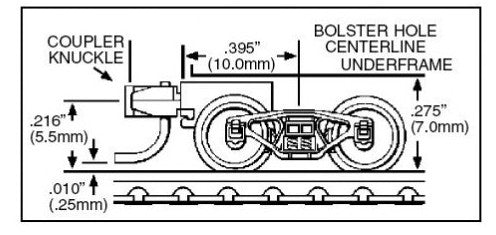 Micro Trains Line N 00302021 (1000) Bettendorf Trucks with Short Extension Couplers - 1 Pair