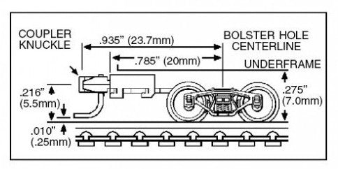 Micro Trains Line N 00302024 (1002) Bettendorf Trucks with Long Extension Couplers - 1 Pair